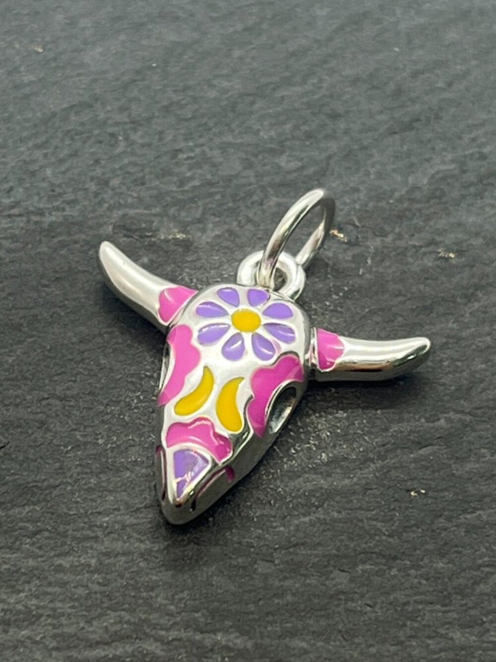 James Avery S925 Sterling Silver Enamel Cow Skull Charm | Western